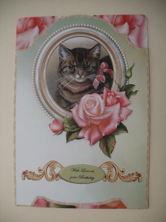 Screen Shaped Card Vintage Cat and Roses by Wendy Smith