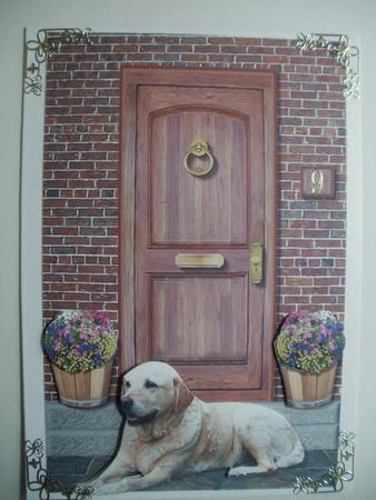 Golden Labrador Door Step Scene by Wendy Smith