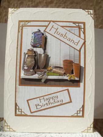 The Shelf in the Potting Shed - Male Card Front by Wendy Smith