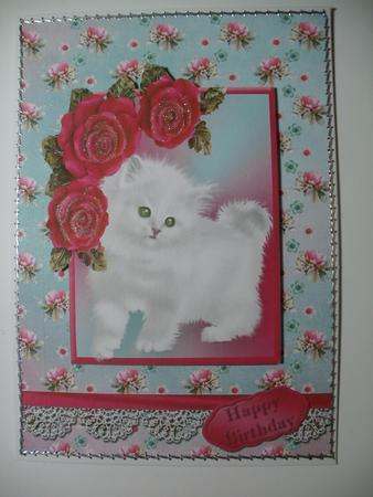 White Kitten Multi Use Decoupage Card Front by Wendy Smith