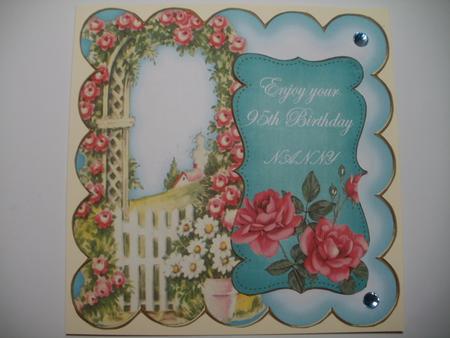 Teal Rose Arch 95th Birthday 8in Scallop Topper by Wendy Smith