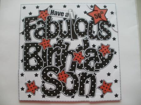 8 x 8 50th Birthday Son Scalloped Corner Topper by Wendy Smith