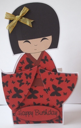 Red Kokeshi Doll Shaped Card by Wendy Rudd