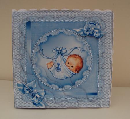 New Baby Boy with Lace and Pearls Side Stacker by Wendy Freeman