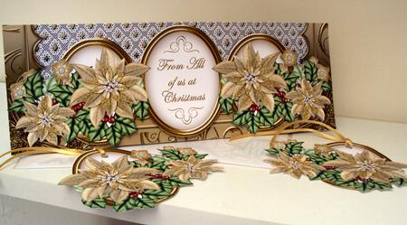Gold Poinsettia All at Christmas Large Dl Decoupage Card Kit by Wendy Freeman