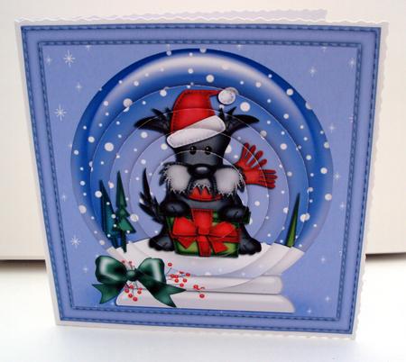 Xmas Hamish Scottie Dog Snowglobe Circle Pyramage Topper by Wendy Freeman