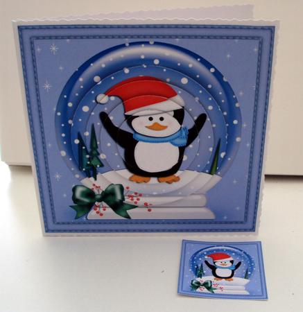 Xmas Cute Penguin Snowglobe Circle Pyramage Topper by Wendy Freeman