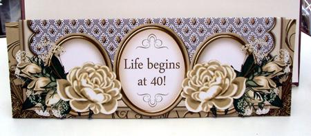 Cream Rose Life Begins at 40! Large Dl Decoupage Card Kit by Wendy Freeman