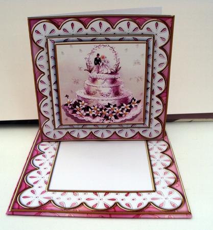 Wedding Cake Pink Em Anglaise Scallop Square 3D Card Kit by Wendy Freeman