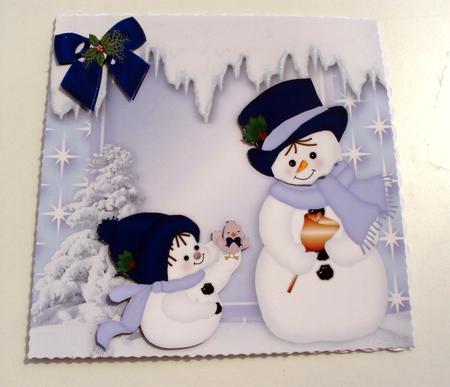 Cute Little Snowmen with Little Bird in Snow Scene by Wendy Freeman