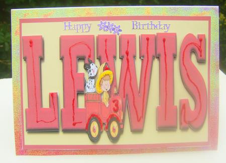 Fire Engine Lewis Large Dl Name Card with Decoupage by Wenona Elie