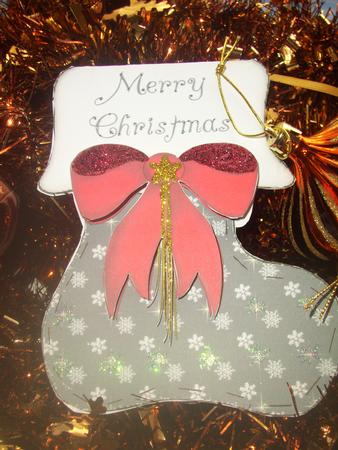 Christmas Stocking with Red Bow Card by Wenona Elie