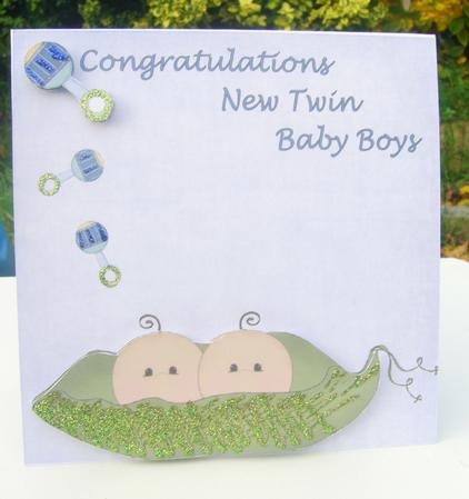 New Twin Baby Boys Quick Card Front by Wenona Elie