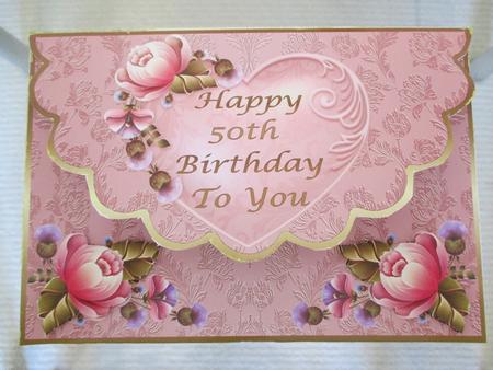 Scalloped Edge Envelope 50th Birthday Card Front by Wilma Sanderson