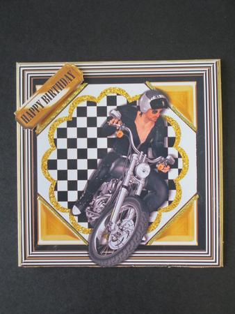 Biker on His Mean Machine in Checkered Frame 8x8 by Wilma Sanderson