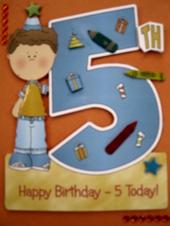 Boy's Fifth Birthday - Shaped Card with Decoupage by Wynona Oneil