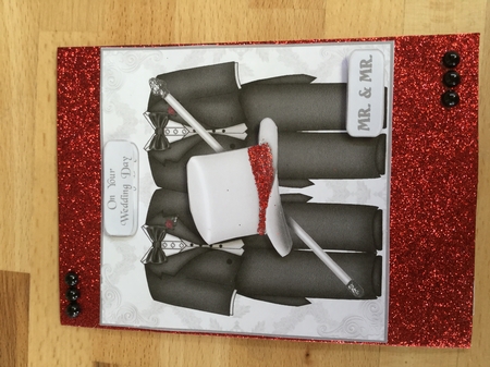 Wedding day card for male-male with top hat and tails by Wynona Oneil