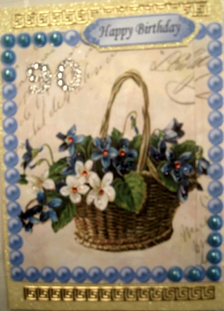 A gift for you! pretty basket of blue/white flowers with pearls 8x8 by Wynona Oneil