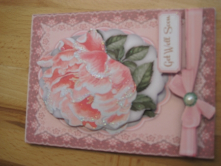 Pink Peony Rose on a Scalloped mat  by Wynona Oneil