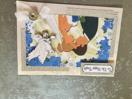 pretty blue flowers and  satin with dove & wedding 8x8 by Wynona Oneil