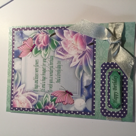Pretty blue lotus flowers with pretty butterflies and verse card front 8x8 by Wynona Oneil