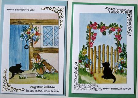 Country Cottage and Garden Gate with Black Cat Original Art by Wynona Oneil