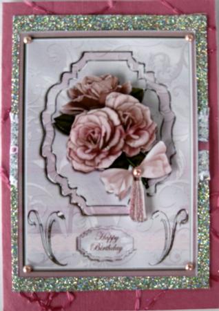 Blush Roses on Embossed Satin by Wynona Oneil