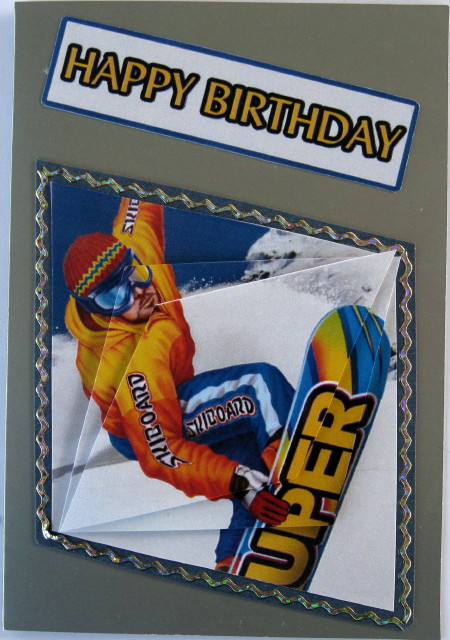 Skiboarder Decreasing Diamonds Birthday Card by Wynona Oneil