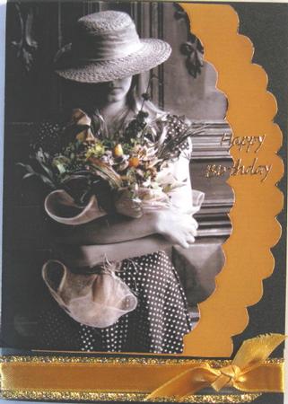 Scallopped B&w Girl with Flowers by Wynona Oneil