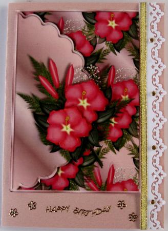 Bright Pink Hibiscus Scalloped Edge Envelope Card by Wynona Oneil