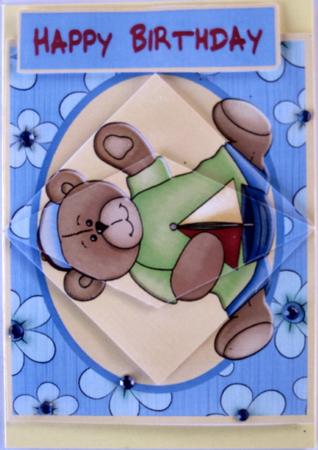 Boating Bear Decreasing Diamonds Pyramid Birthday Card by Wynona Oneil