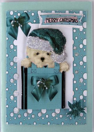 Cute Westie in Turq Santa Hat by Wynona Oneil