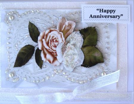 Peach Roses on Vintage Ecru Lace with Butterflies by Wynona Oneil