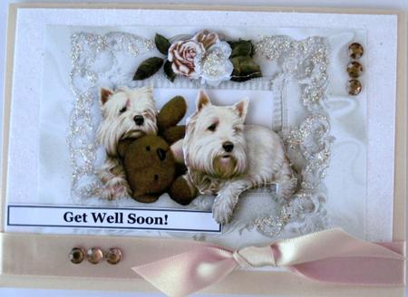 Cute Westies with Teddy Bear in Ornate Scroll Frame by Wynona Oneil