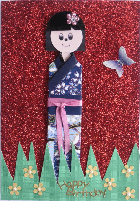 Kimono Paper Folded Doll Fans and Butterflies by Wynona Oneil