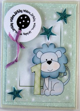 Birthday Lion Blue Number 1 by Wynona Oneil