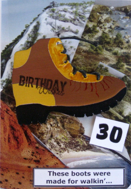 Male Walking Boots Shaped Card with Ages by Wynona Oneil