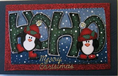 Large Dl Xmas Hohoho Penguins Quick Card with 3D Decoupage by Wynona Oneil
