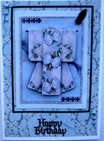 A6 Flutterby Fantasy Kimono Card in Blue Decoupage by Wynona Oneil