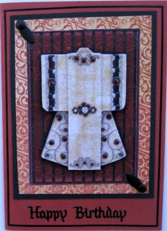 A6 Pearl Passion Kimono Card in Red Decoupage by Wynona Oneil