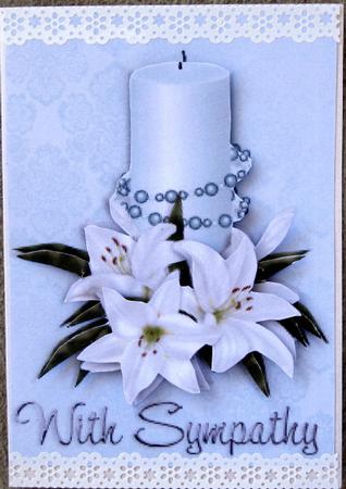 White Lilies and Candle Sympathy Card Front by Wynona Oneil