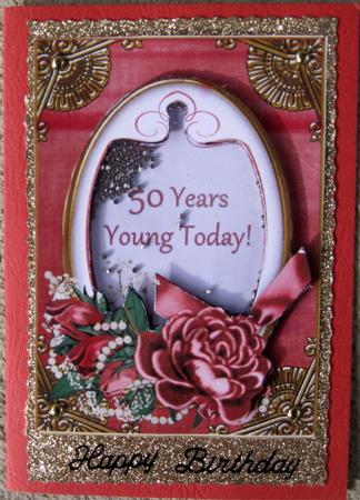Dark Red Rose 50 Years Young! Oval 7x5in Step by Step by Wynona Oneil
