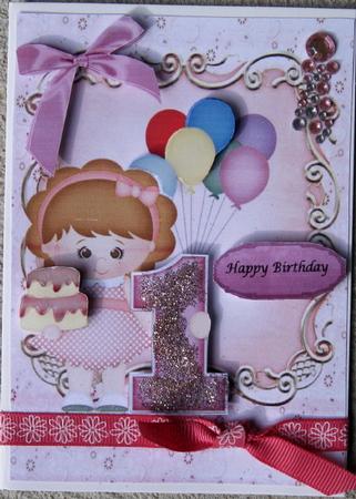 Girls 1st Birthday with Cake & Balloons by Wynona Oneil