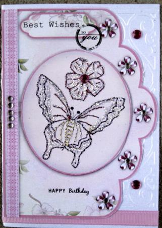 Butterfly Stitchery Scallop Edge Card Front by Wynona Oneil