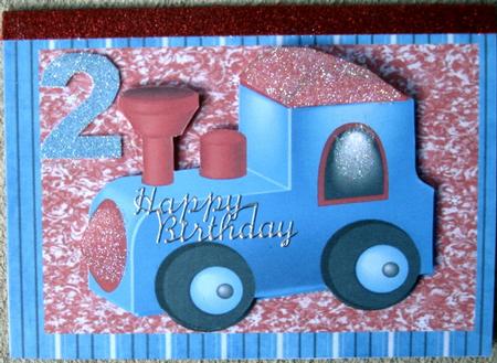 Blue & Red Child's Train by Wynona Oneil