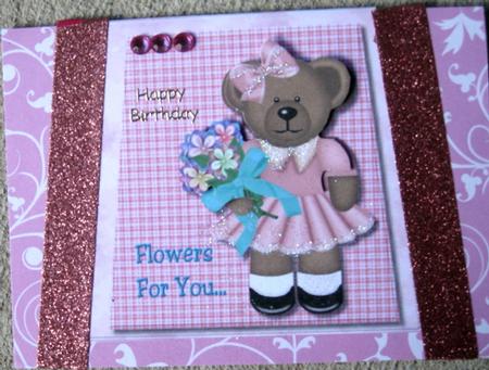 Tent Card Cute Teddie Flowers for You by Wynona Oneil