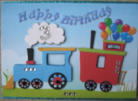 Birthday Train Card Front and Decoupage by Wynona Oneil