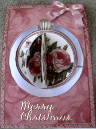 Pink Roses 3D Floral Bauble Mini Card Front Kit by Wynona Oneil