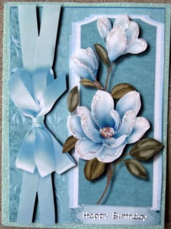Beautiful Aqua Magnolia on Vintage Plaque by Wynona Oneil