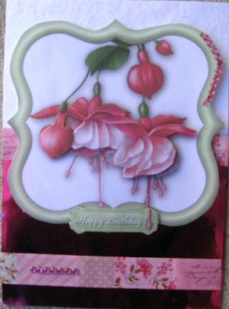 6" x 6" Fuschia Flowers with Decoupage Card Topper by Wynona Oneil
